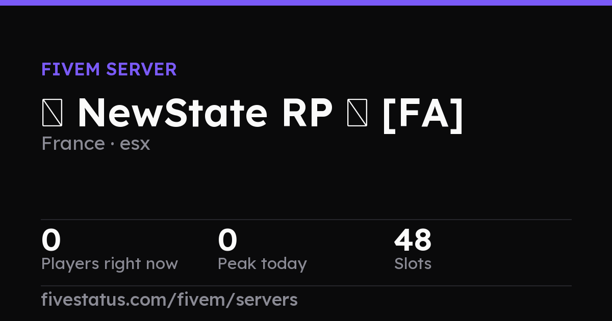 ☀ NewState RP ⭢ [FA] — FiveM Server Stats | FiveStatus